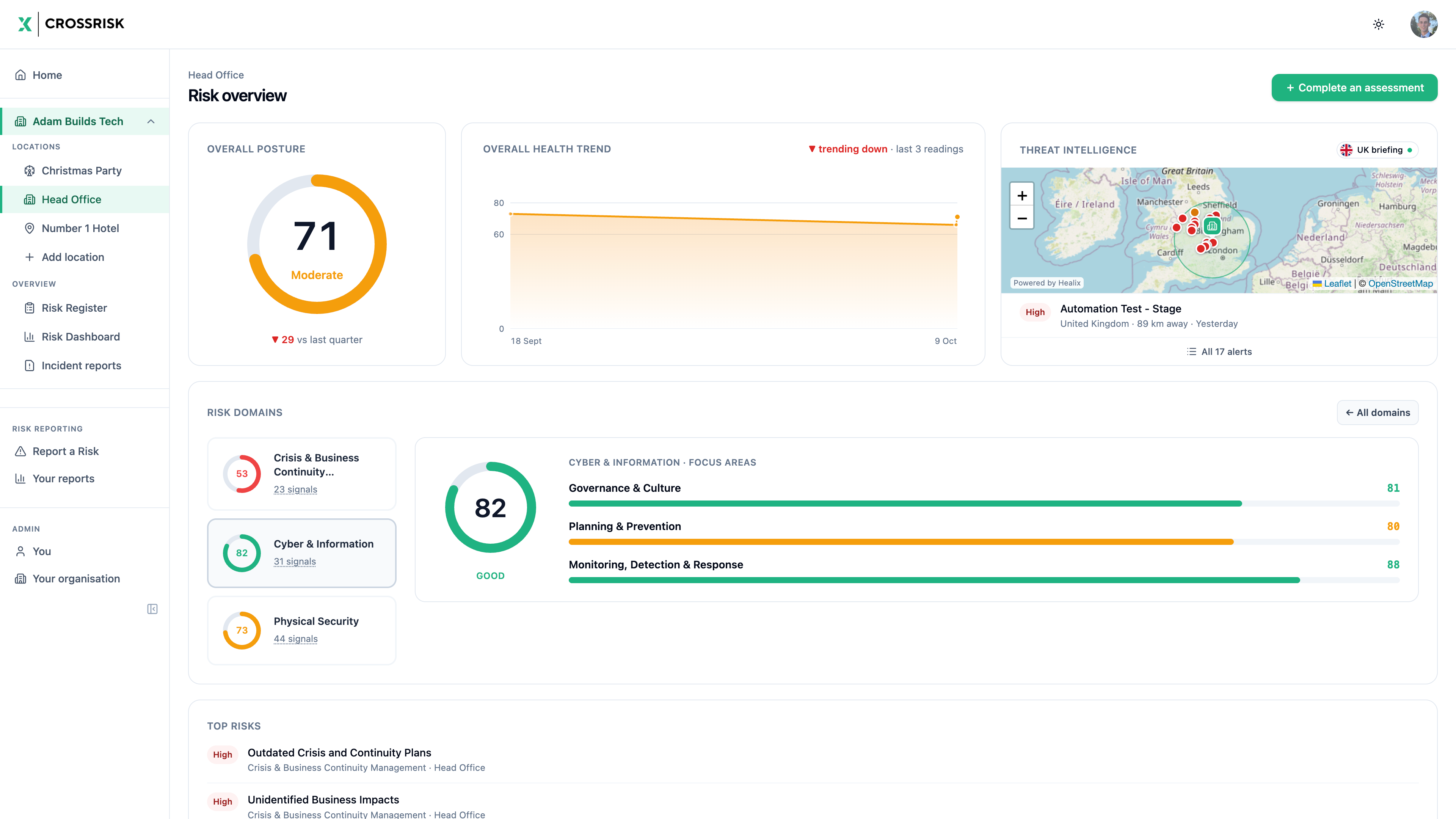 Screenshot of the Crossrisk platform