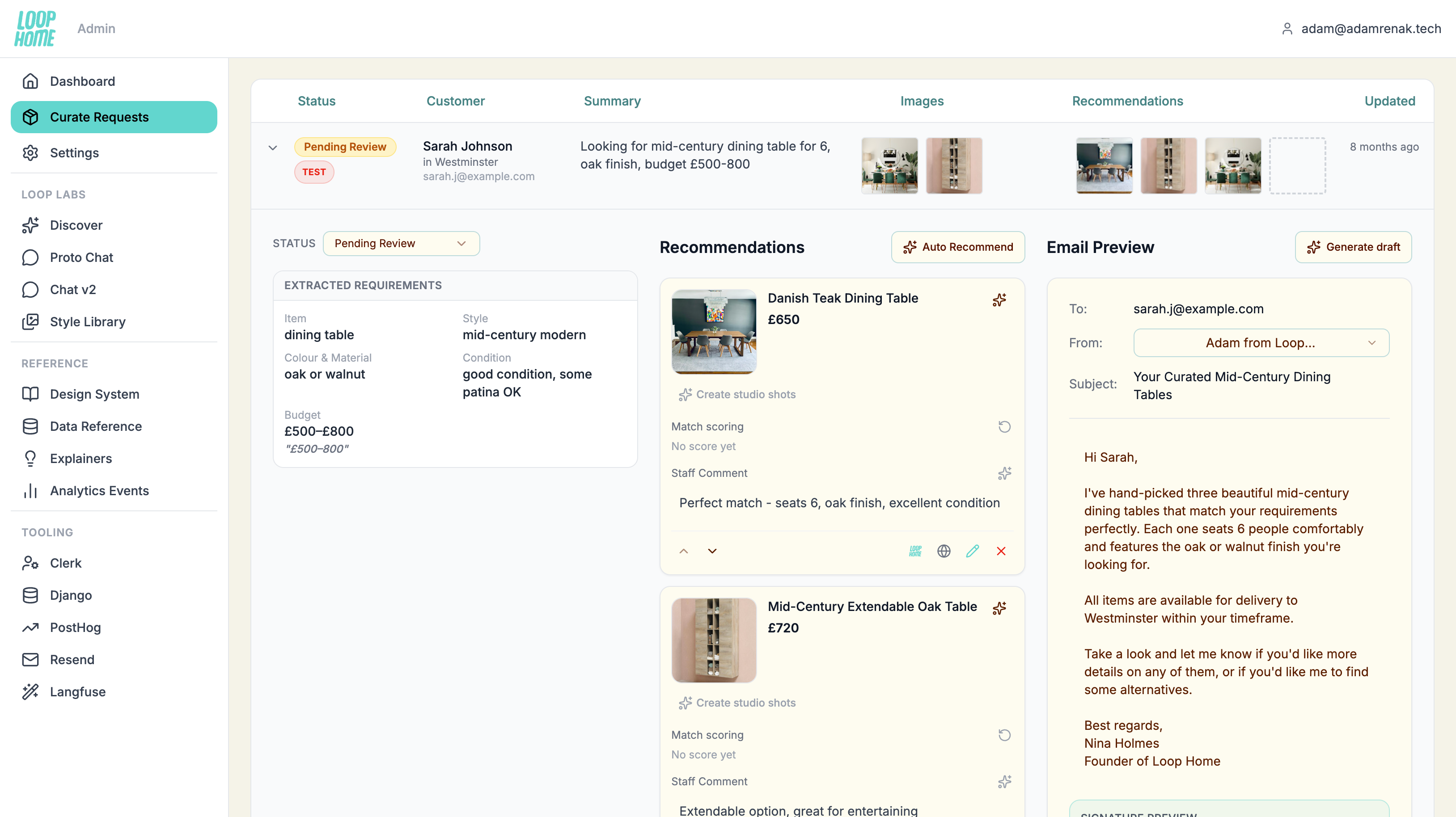 Loop Home admin view